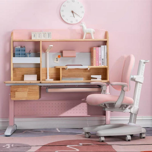 Solid Rubber Wood Height Adjustable Children Kids Ergonomic Pink Study Desk Chair 120cm AU - Cosy Abode