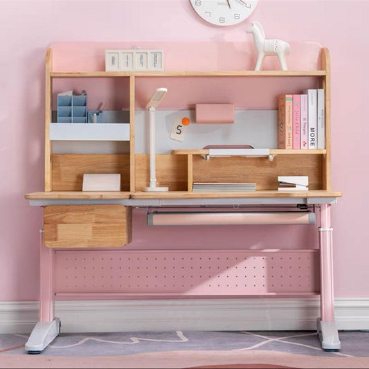 Solid Rubber Wood Height Adjustable Children Kids Ergonomic Pink Study Desk Only 120cm AU - Cosy Abode