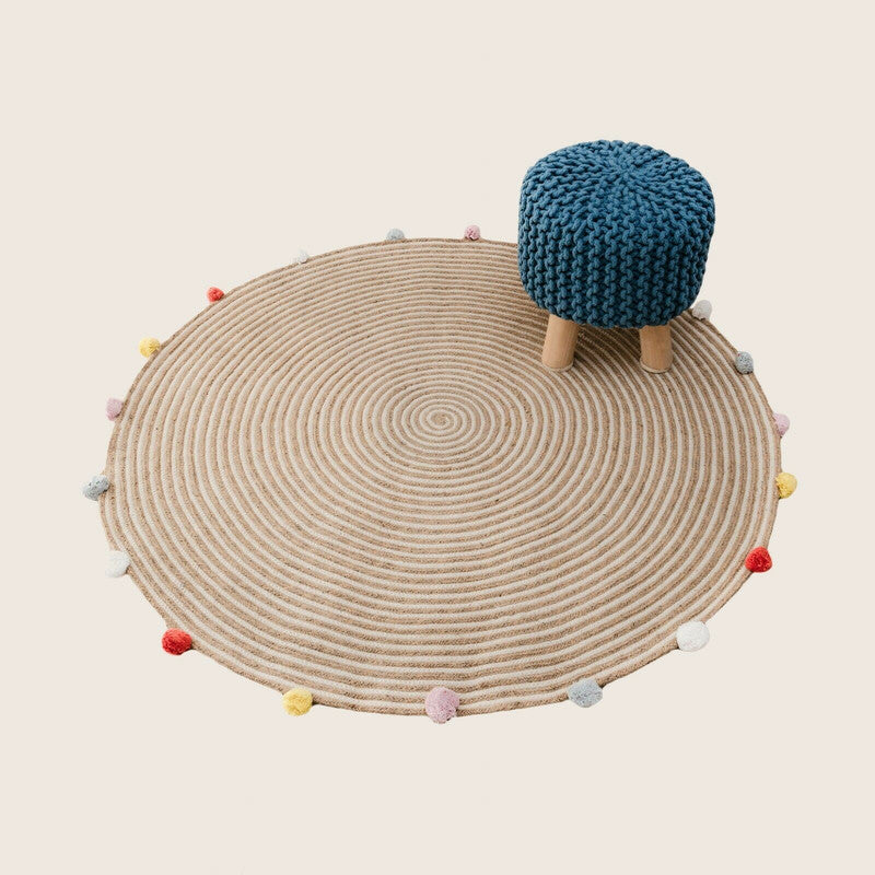 Kids Hand Knitted Cotton Braided Foot Rest Sitting Stool Ottoman (Blue) - Cosy Abode