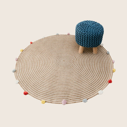 Kids Hand Knitted Cotton Braided Foot Rest Sitting Stool Ottoman (Blue) - Cosy Abode