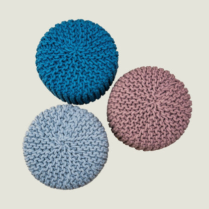 Kids Hand Knitted Cotton Braided Foot Rest Sitting Stool Ottoman (Blue) - Cosy Abode