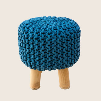 Kids Hand Knitted Cotton Braided Foot Rest Sitting Stool Ottoman (Blue) - Cosy Abode