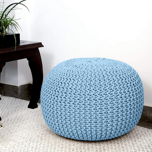 Braided Ottoman Pouffe Footstool Hand Knitted (Blue) - Cosy Abode
