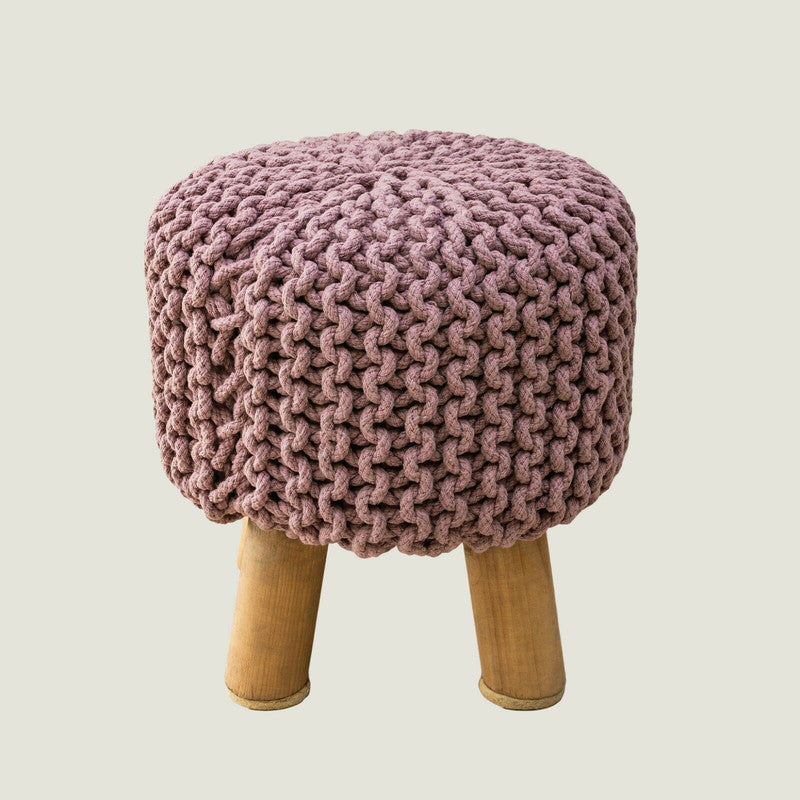 Kids Hand Knitted Cotton Braided Foot Rest Sitting Stool Ottoman (Rose Pink) - Cosy Abode