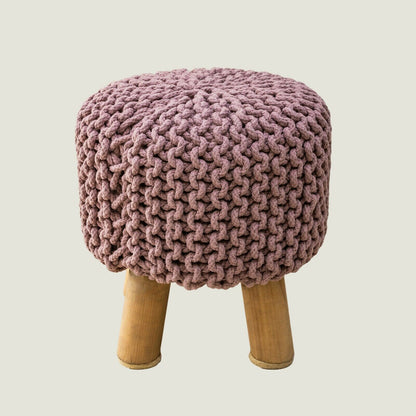 Kids Hand Knitted Cotton Braided Foot Rest Sitting Stool Ottoman (Rose Pink) - Cosy Abode