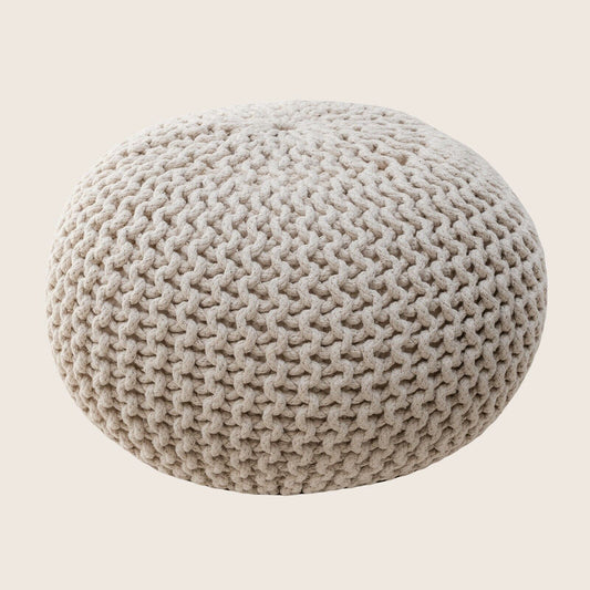 Braided Ottoman Pouffe Footstool Hand Knitted (Natural) - Cosy Abode