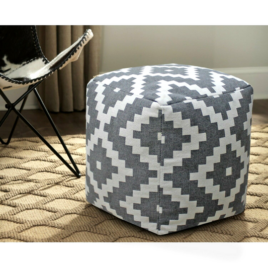Vintage Geometric Pouf Cotton Printed Footstool Ottoman Pouffe Cover 55 cm X 45 - Cosy Abode