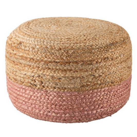 Ombre Hand Braided Jute Cotton Pouf Ottoman 50 x 35 cm (Pink) - Cosy Abode