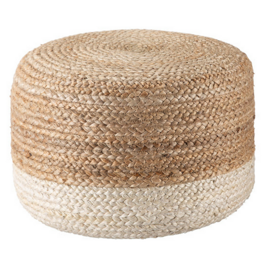 Ombre Hand Braided Jute Cotton Pouf Ottoman 50 x 35 cm (Beige) - Cosy Abode