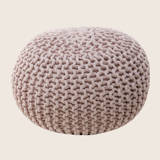 Braided Ottoman Pouffe Footstool Hand Knitted (Blush Pink) - Cosy Abode