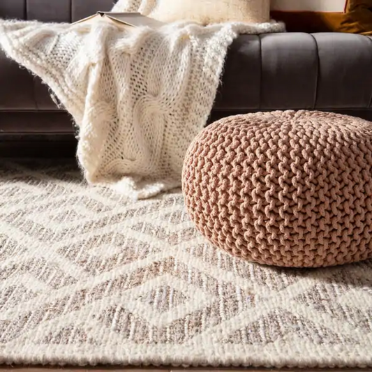 Braided Ottoman Pouffe Footstool Hand Knitted (Pink) - Cosy Abode