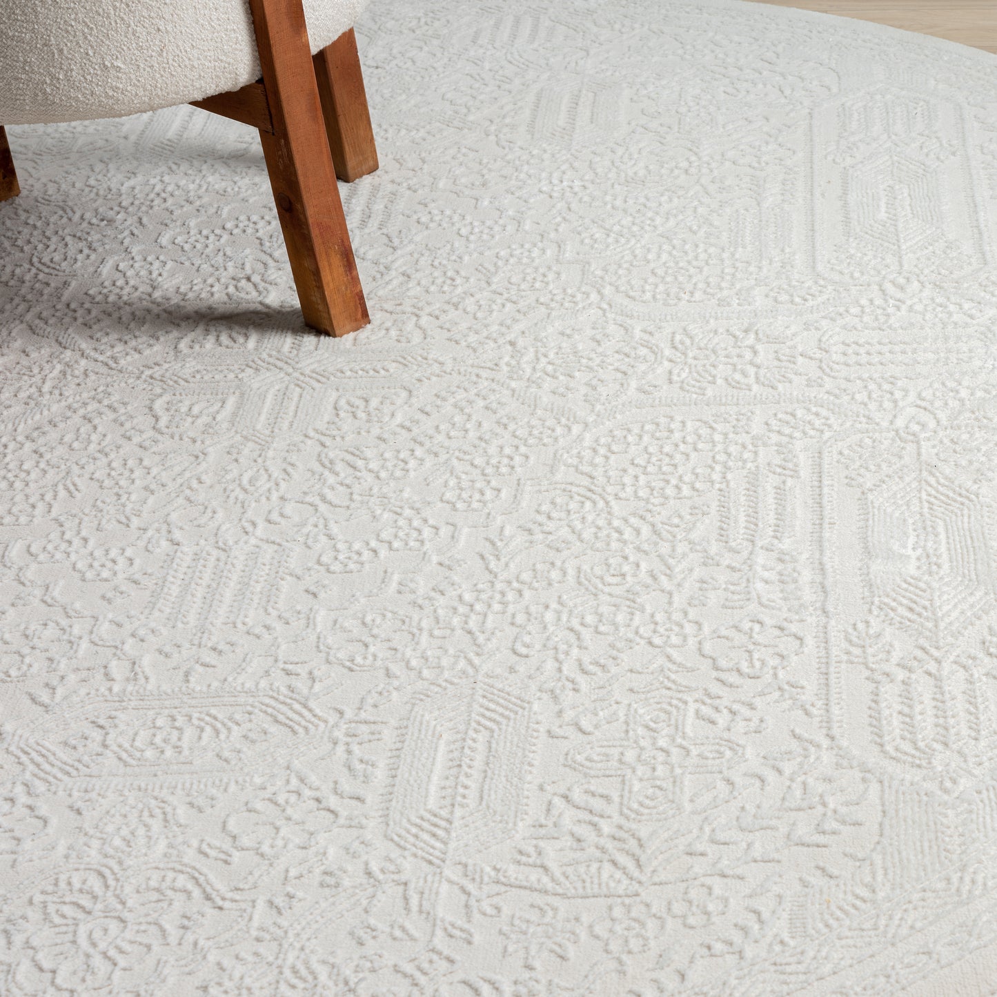 Grande Jacquard Rug - Ivory - 200x200 - Cosy Abode