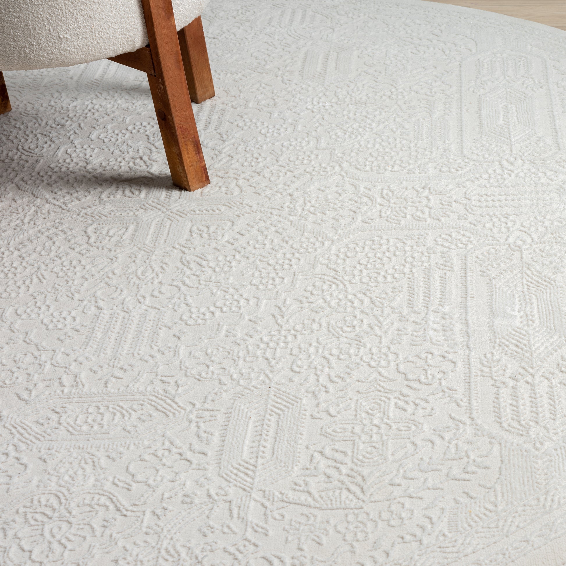 Grande Jacquard Rug - Ivory - 200x200 - Cosy Abode