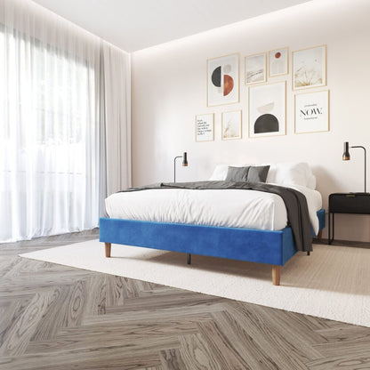 Velvet Blue Bed Frame – Double - Cosy Abode
