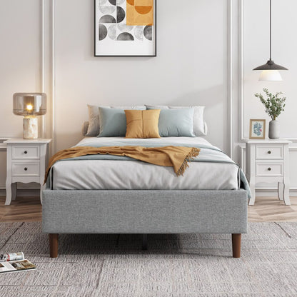 Bedframe with Wooden Slats (Light Grey) – Double - Cosy Abode