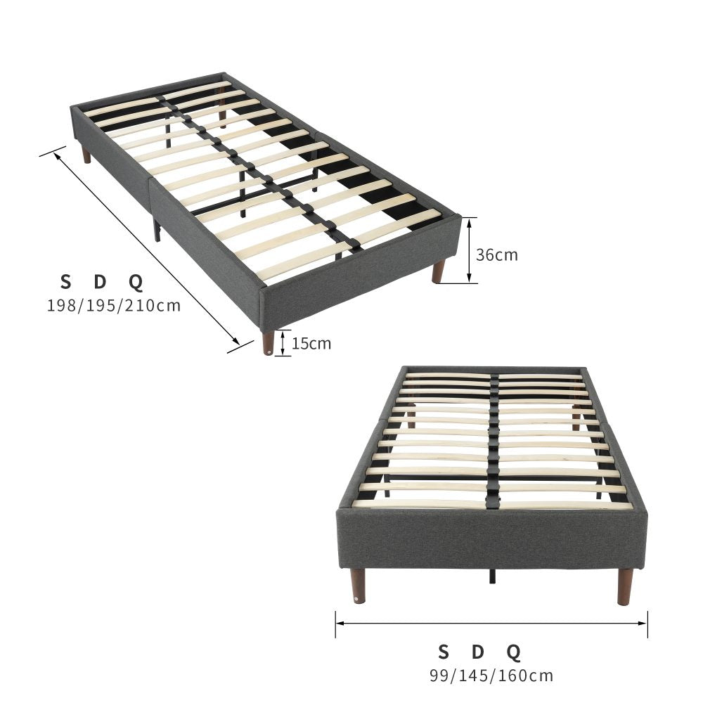 Bedframe with Wooden Slats (Light Grey) – Queen - Cosy Abode