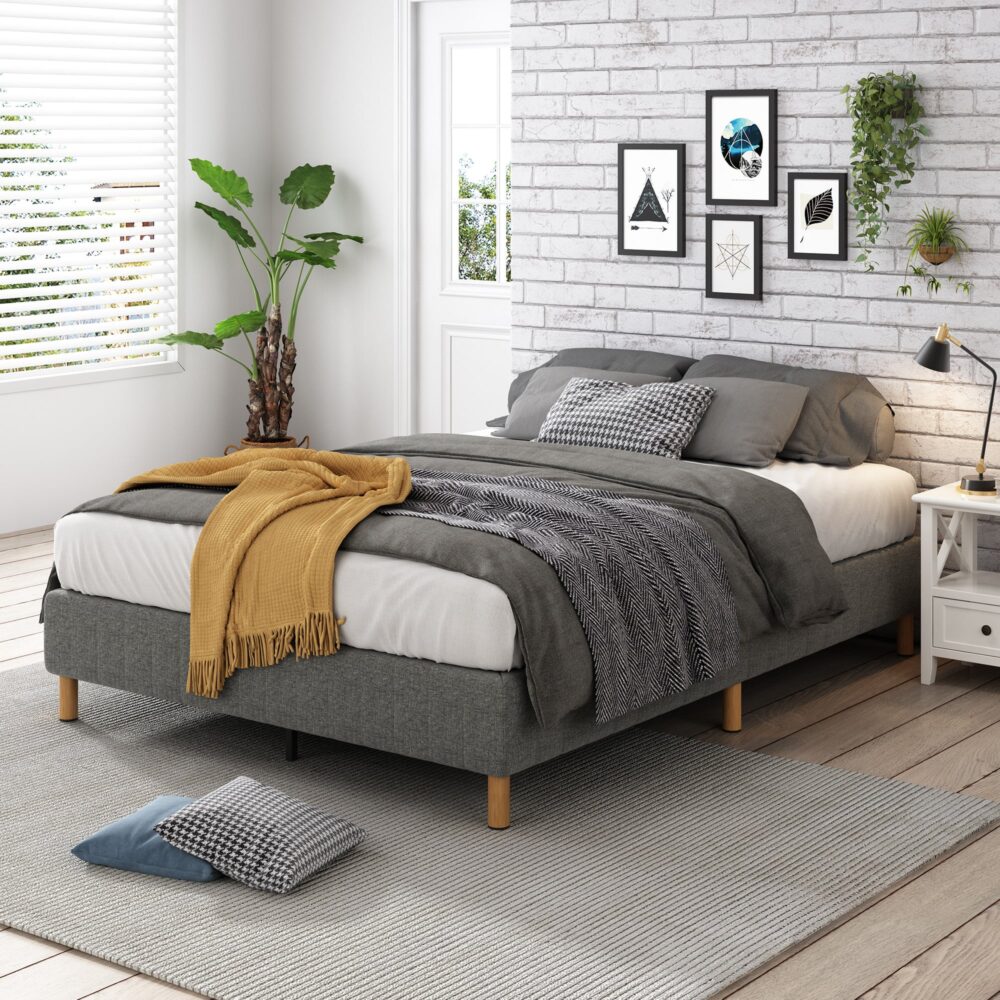 Metal Bedframe Mattress Foundation (Dark Grey) – Queen - Cosy Abode