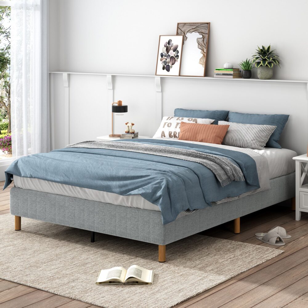 Metal Bedframe Mattress Foundation (Light Grey) – Queen - Cosy Abode