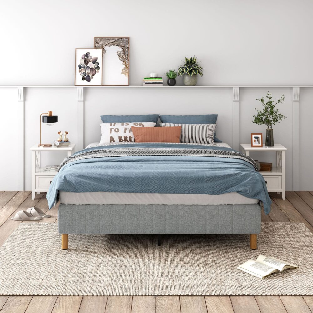 Metal Bedframe Mattress Foundation (Light Grey) – Queen - Cosy Abode