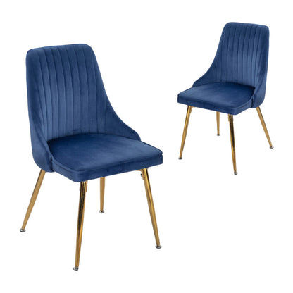 Viva Forever Set of 2 Blue Velvet Dining Chairs – Art Deco Design with Gold Metal Legs - Cosy Abode