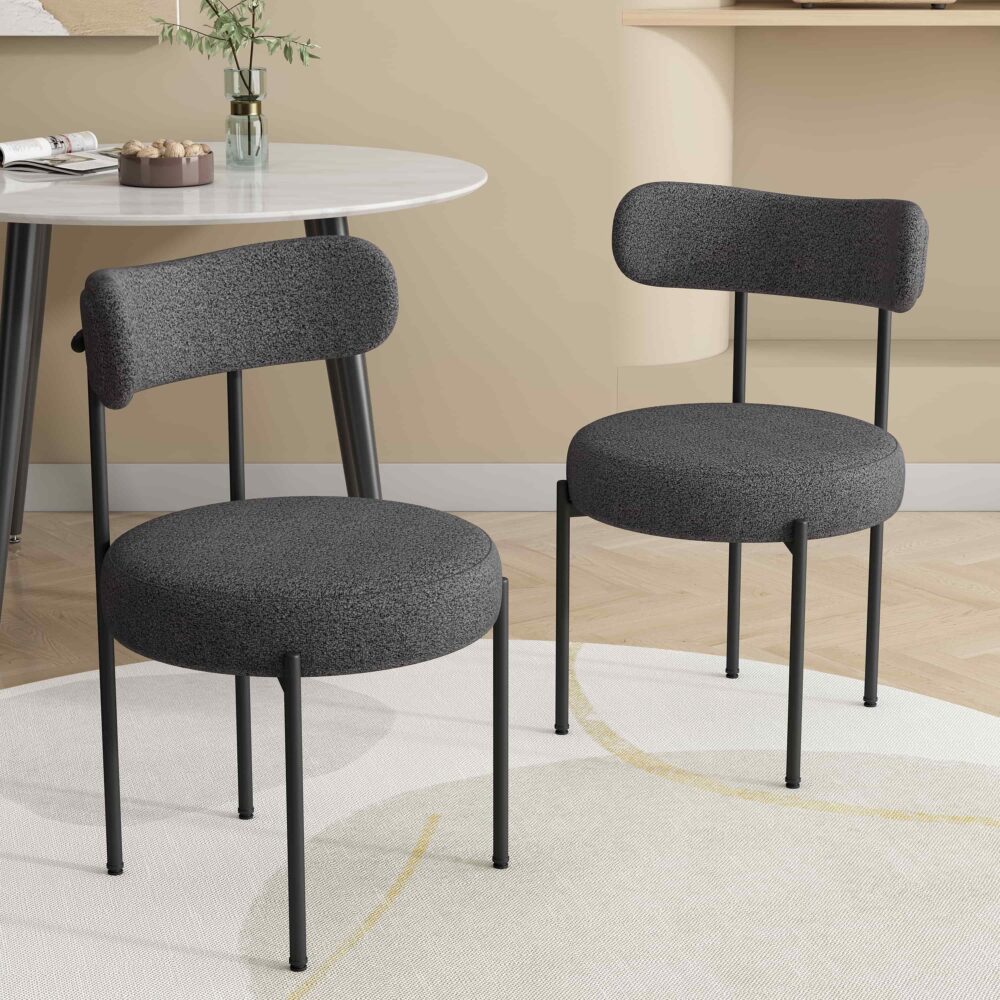 Charcoal Chic Boucle Elsa Dining Chairs - Cosy Abode
