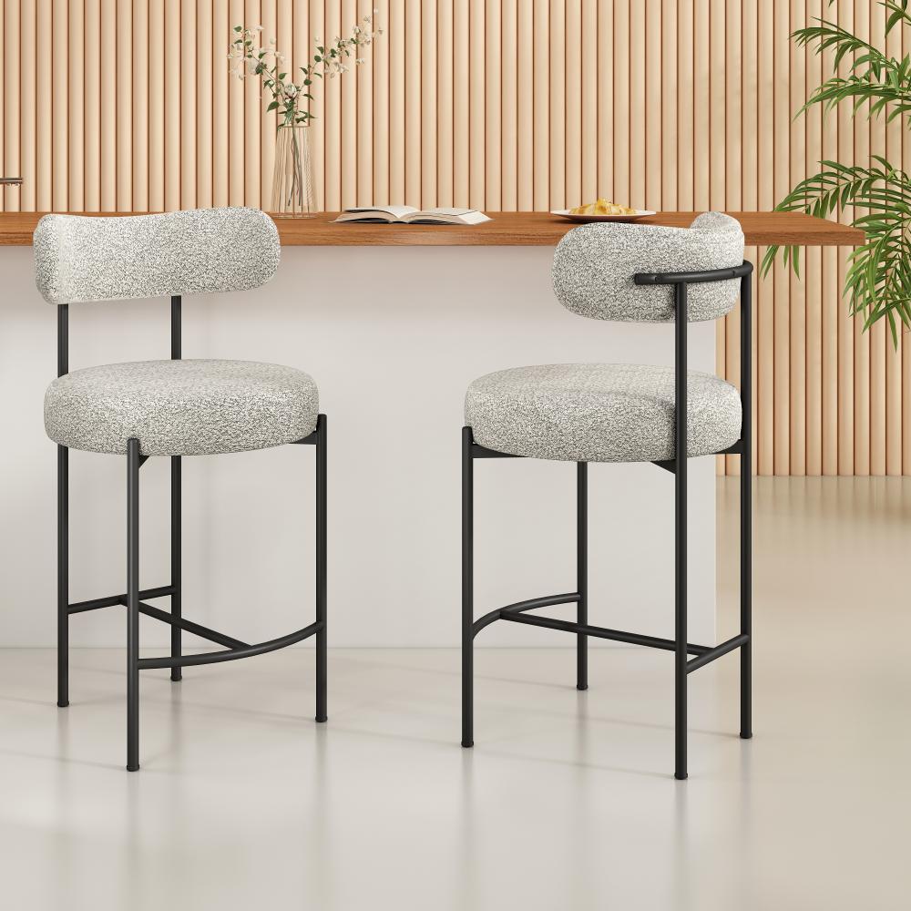 Sleek White Metal Boucle Elsa Bar Stools - Cosy Abode
