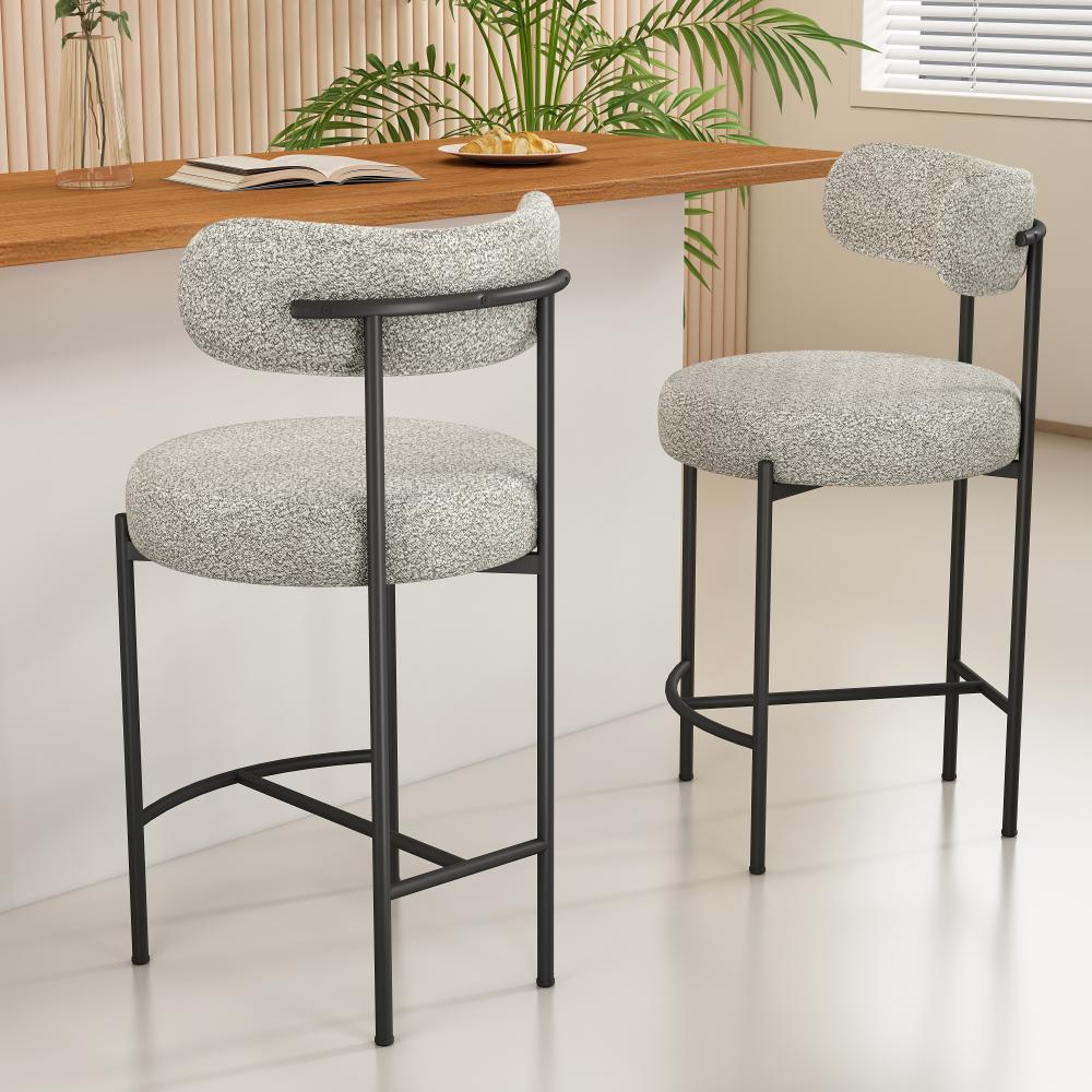 Sleek White Metal Boucle Elsa Bar Stools - Cosy Abode