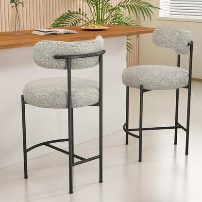 Sleek White Metal Boucle Elsa Bar Stools - Cosy Abode