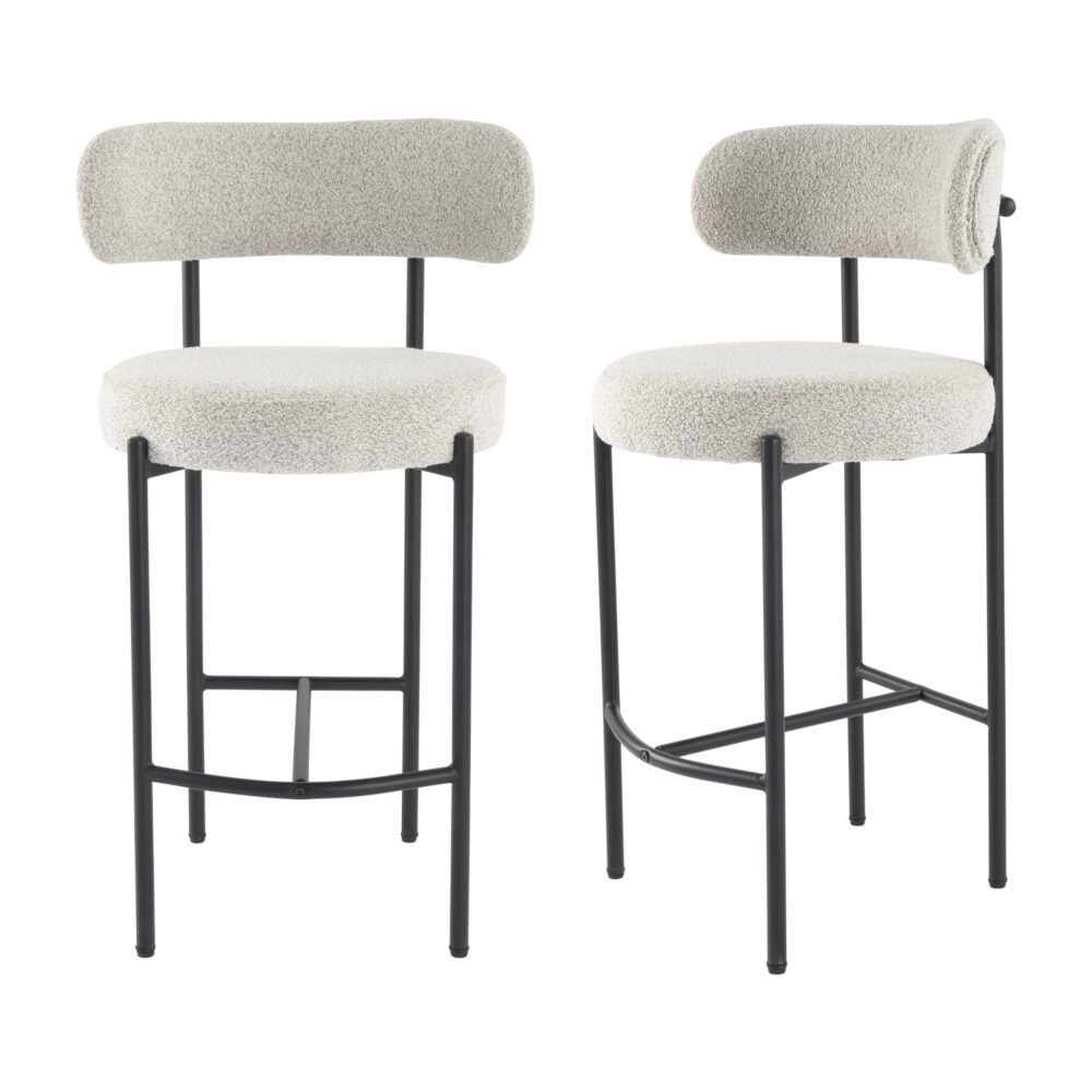 Sleek White Metal Boucle Elsa Bar Stools - Cosy Abode