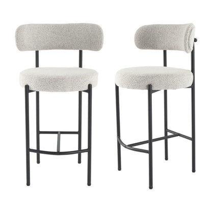 Sleek White Metal Boucle Elsa Bar Stools - Cosy Abode