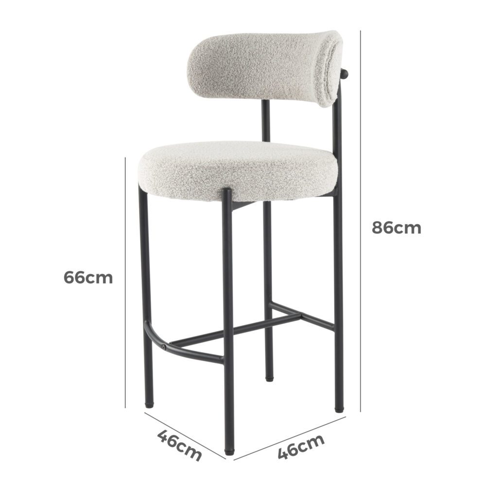 Sleek White Metal Boucle Elsa Bar Stools - Cosy Abode