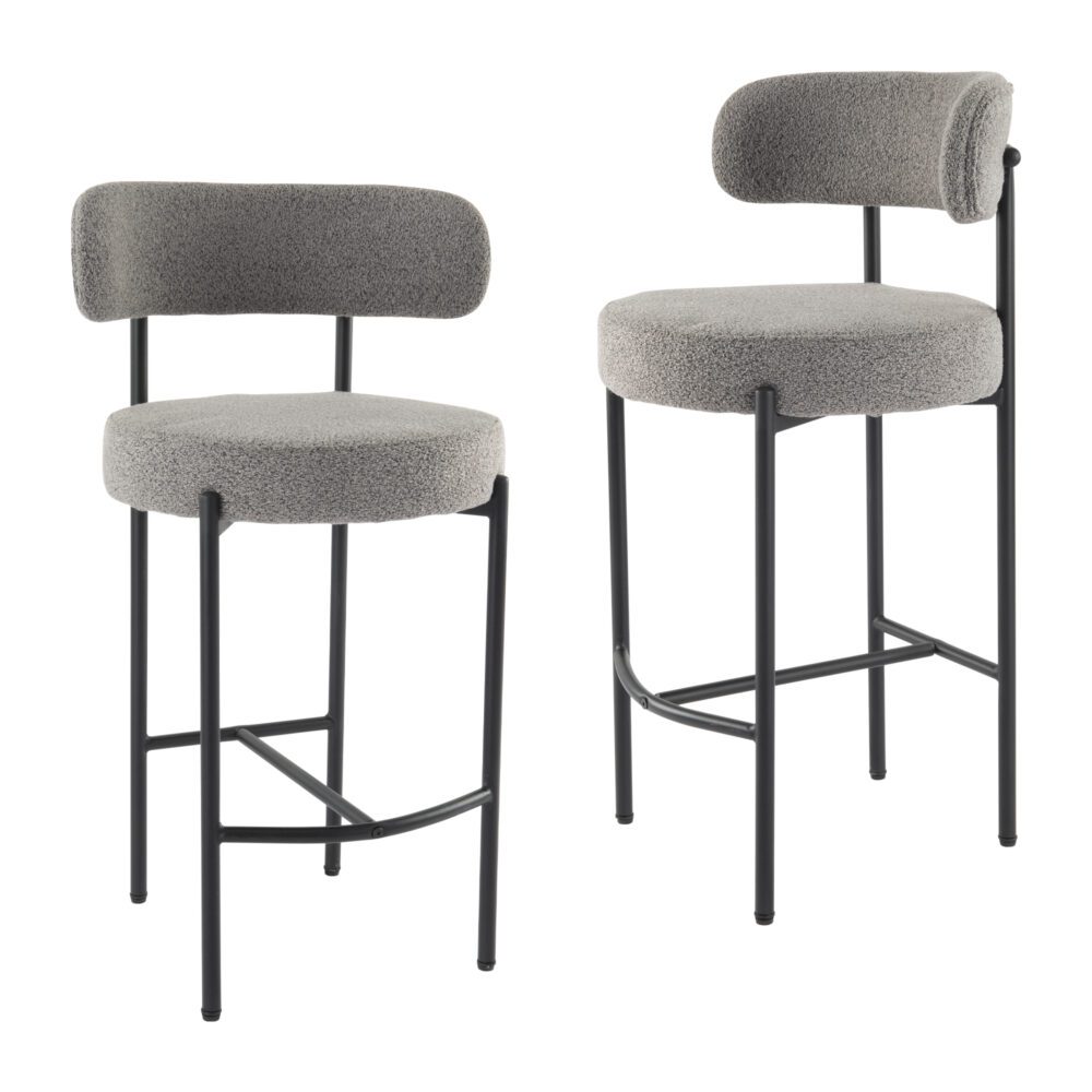 Contemporary Grey Boucle Elsa Low Bar Stools - Cosy Abode