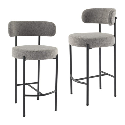 Contemporary Grey Boucle Elsa Low Bar Stools - Cosy Abode
