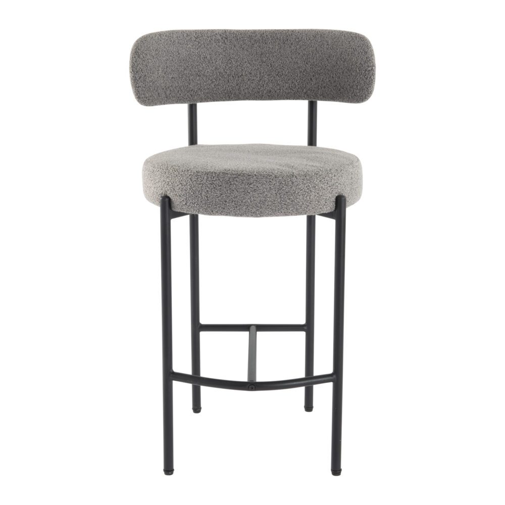 Contemporary Grey Boucle Elsa Low Bar Stools - Cosy Abode