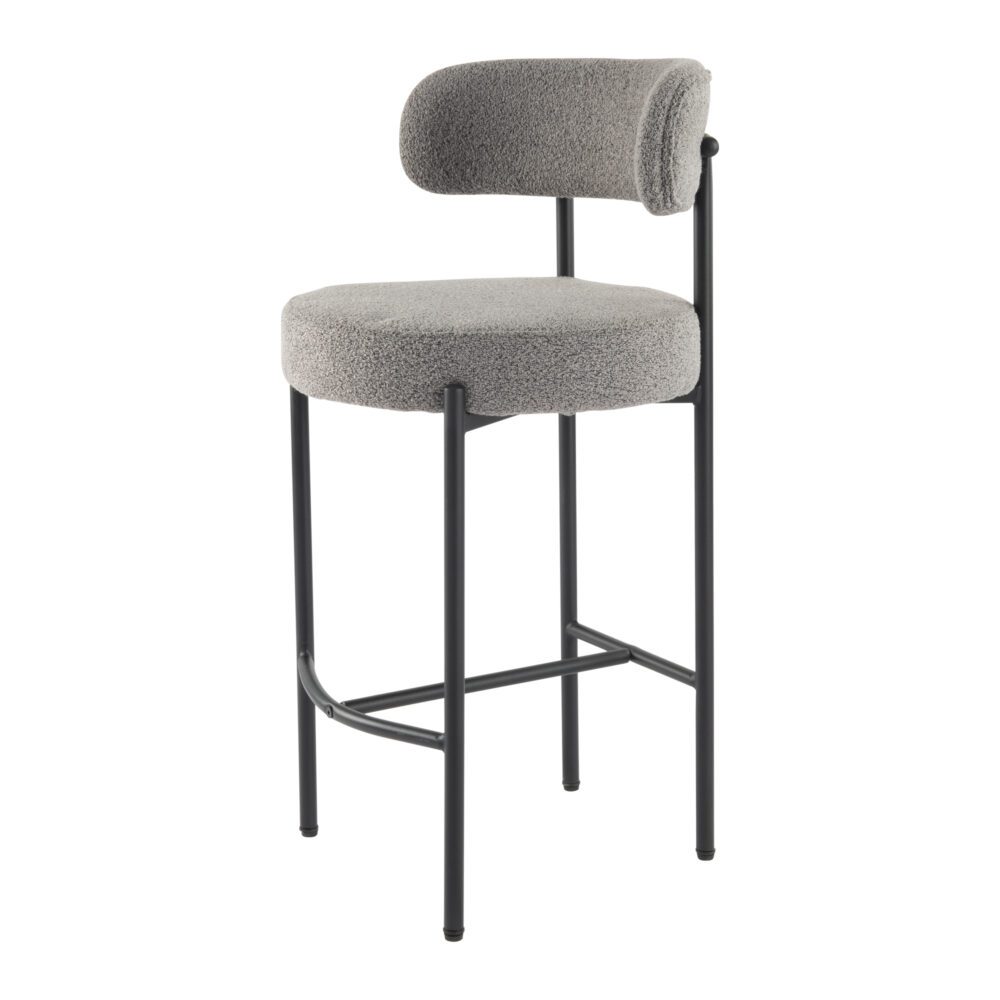 Contemporary Grey Boucle Elsa Low Bar Stools - Cosy Abode