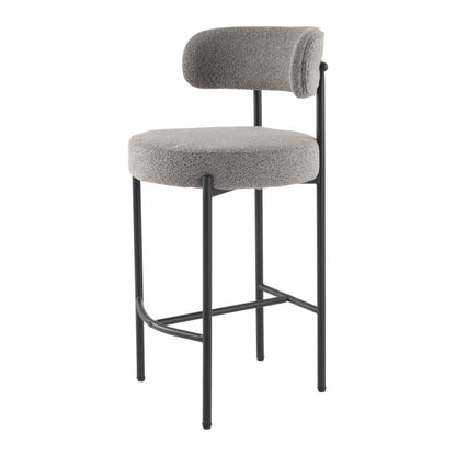 Contemporary Grey Boucle Elsa Low Bar Stools - Cosy Abode