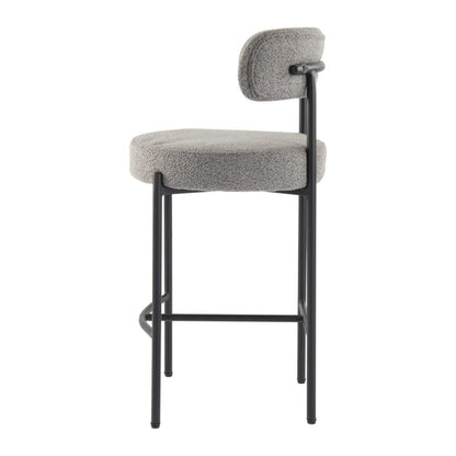 Contemporary Grey Boucle Elsa Low Bar Stools - Cosy Abode