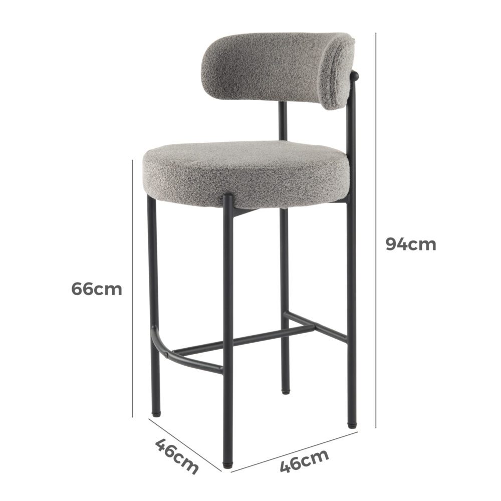 Contemporary Grey Boucle Elsa Low Bar Stools - Cosy Abode