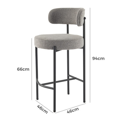 Contemporary Grey Boucle Elsa Low Bar Stools - Cosy Abode
