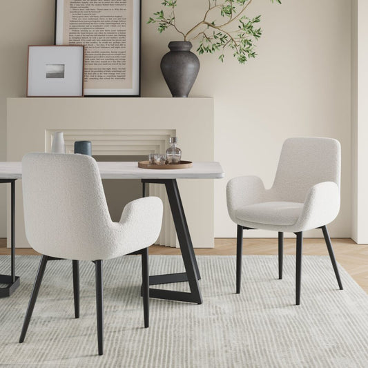 Boucle &#8211; teddy Sherpa Fabric Bliss Armrest Dining Chair Ensemble - Cosy Abode