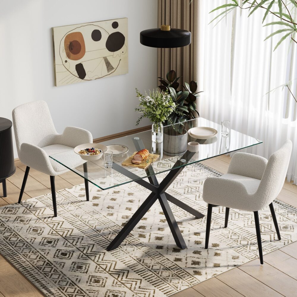 Boucle &#8211; teddy Sherpa Fabric Bliss Armrest Dining Chair Ensemble - Cosy Abode