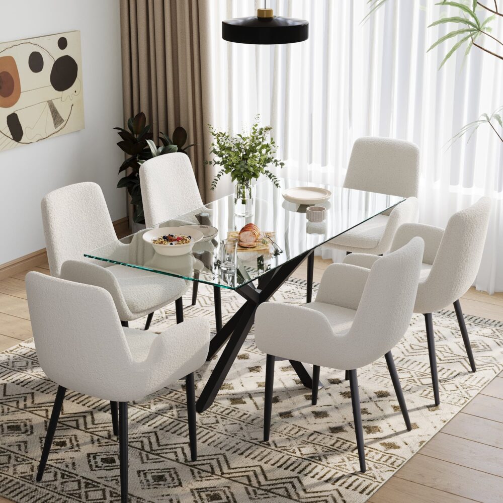 Boucle &#8211; teddy Sherpa Fabric Bliss Armrest Dining Chair Ensemble - Cosy Abode