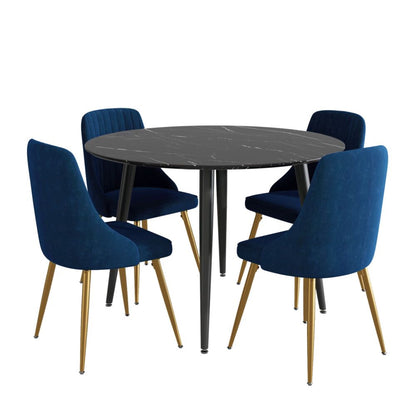 Blue Velvet Bistro Dining Set - Cosy Abode