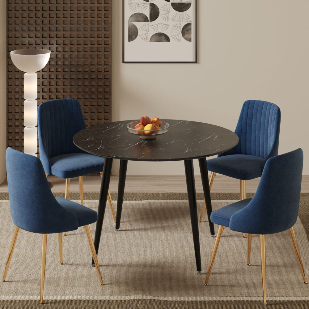 Blue Velvet Bistro Dining Set - Cosy Abode