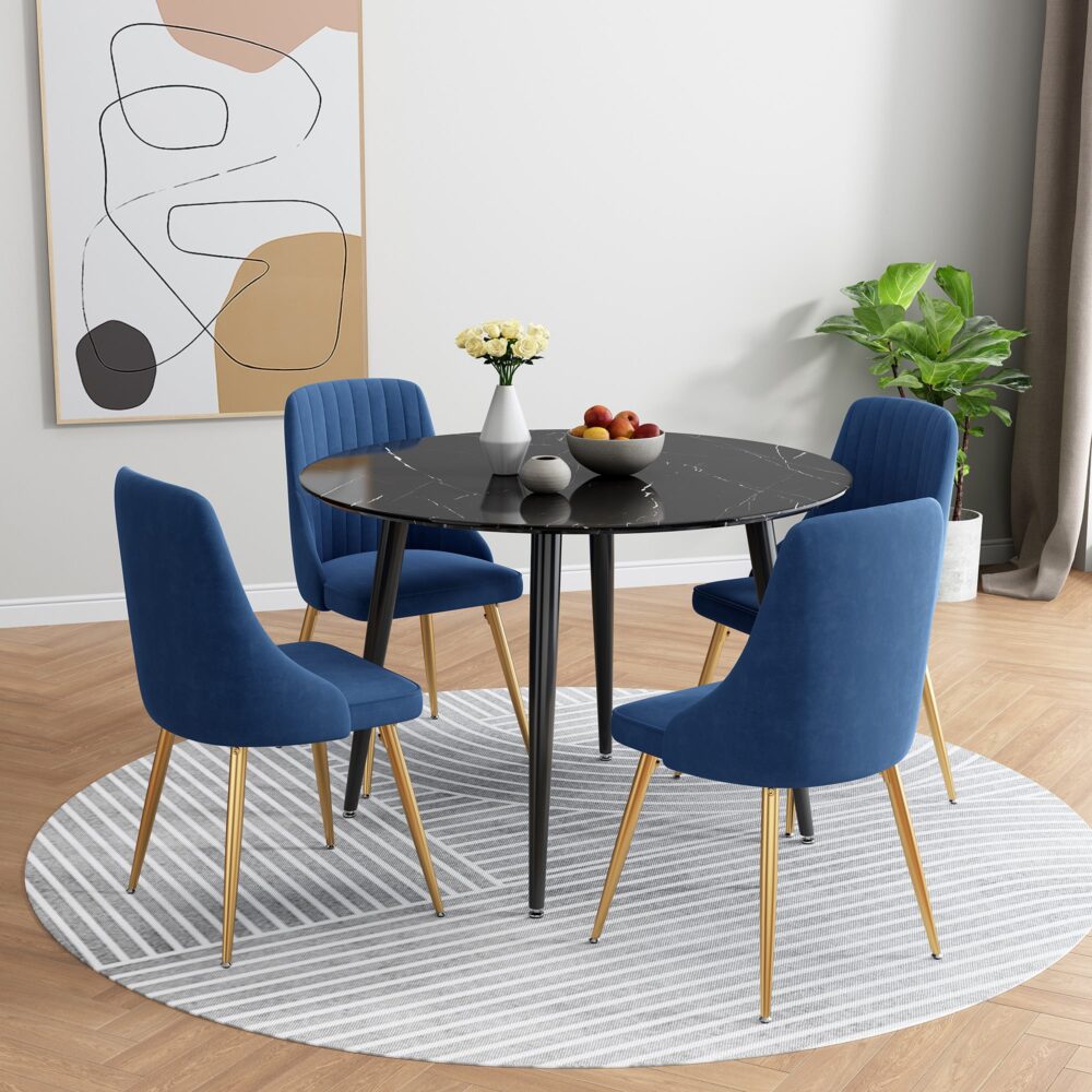 Blue Velvet Bistro Dining Set - Cosy Abode