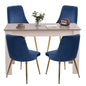 Grey Rectangular Dining Table with 4x Blue Velvet Chairs - Cosy Abode