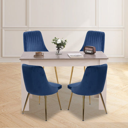 Grey Rectangular Dining Table with 4x Blue Velvet Chairs - Cosy Abode