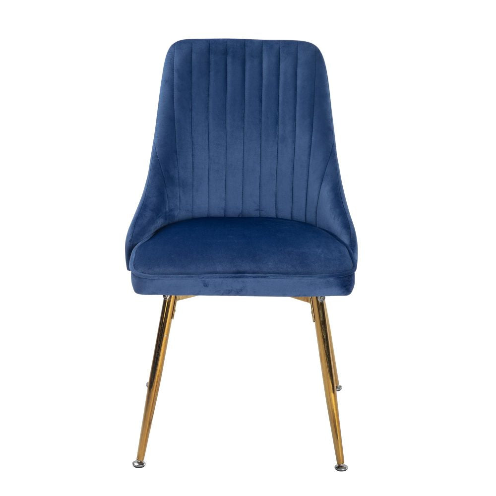 Grey Rectangular Dining Table with 4x Blue Velvet Chairs - Cosy Abode