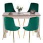 Grey Rectangular Dining Table with 4x Green Velvet Chairs - Cosy Abode