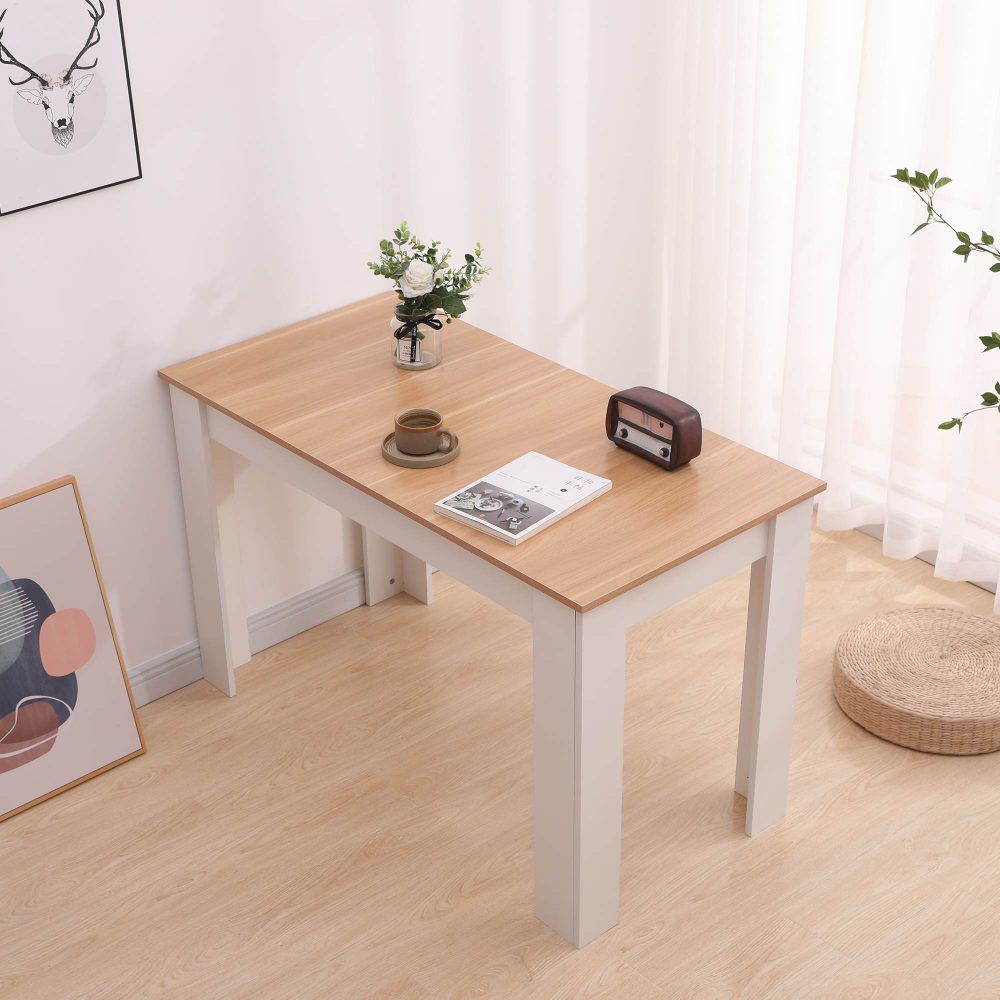 Dining Table Rectangular Wooden 120M-Wood&amp;White - Cosy Abode